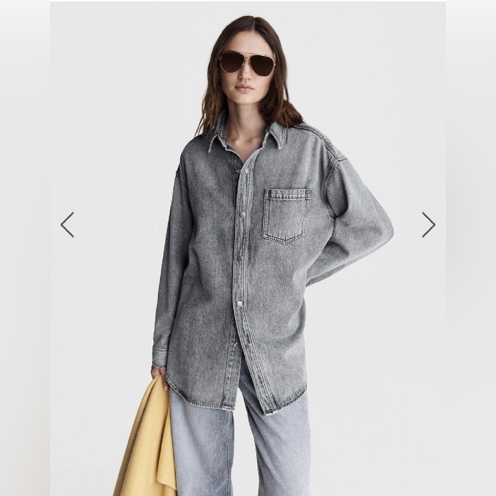 rag & bone Washed Gray Denim Button-Down Shirt